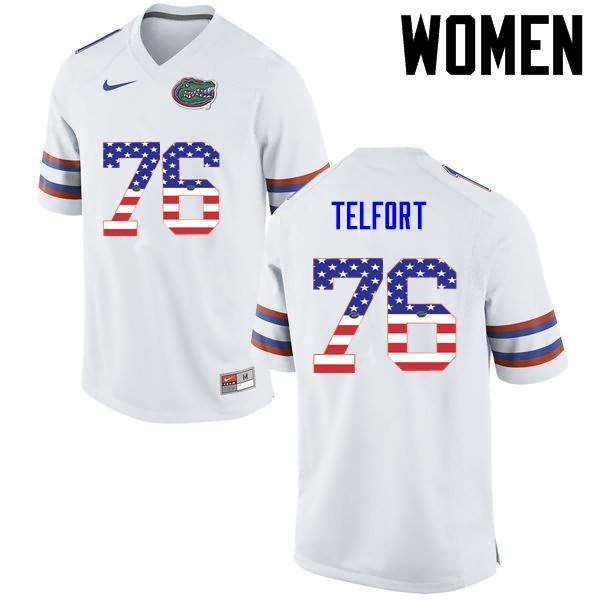 NCAA Florida Gators Kadeem Telfort Women's #76 USA Flag Fashion Nike White Stitched Authentic College Football Jersey FAO8264YE